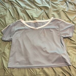 Hollister Women's Light Blue Mesh V-Neck Top